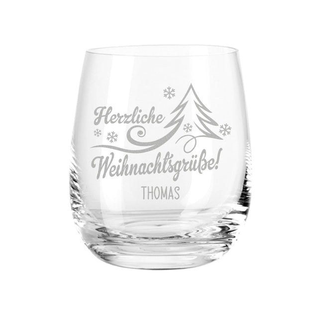 SEO. Teelicht mit Gravur - Herzliche Weihnachtsgrüße mit Namen - Linkreich