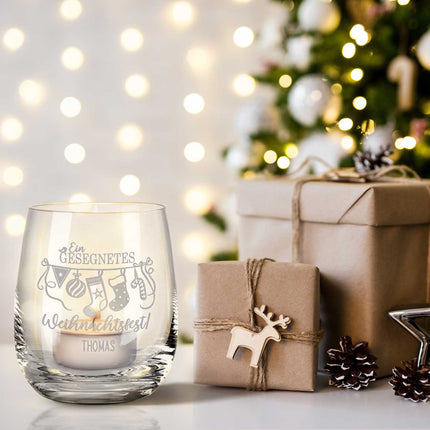SEO. Teelicht mit Gravur - Weihnachtsdeko - Ein gesegnetes Weihnachtsfest - Personalisiert mit Name - Linkreich