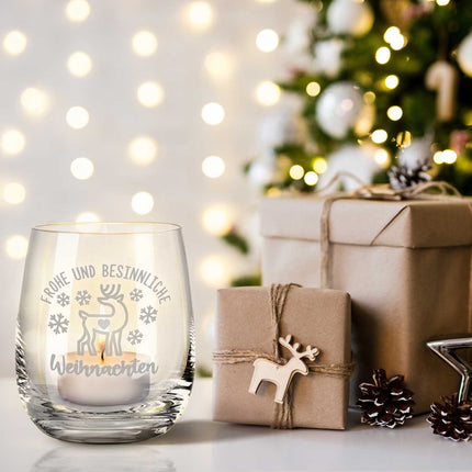 SEO. Teelicht mit Gravur - Weihnachtsdeko - Frohe und besinnliche Weihnachten - Linkreich