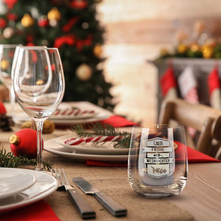 SEO. Teelicht mit Gravur - Weihnachtsdeko - Frohe Weihnachten Ast - Personalisiert mit Name - Linkreich