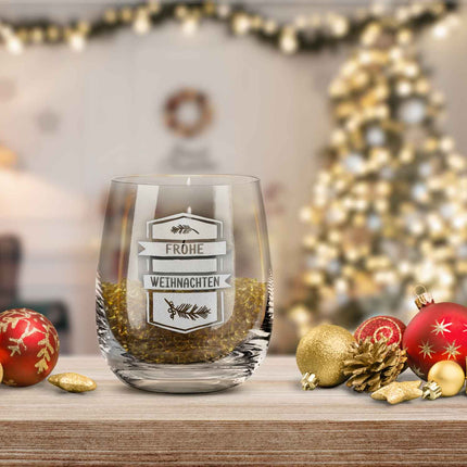 SEO. Teelicht mit Gravur - Weihnachtsdeko - Frohe Weihnachten Ast - Linkreich