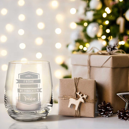SEO. Teelicht mit Gravur - Weihnachtsdeko - Frohe Weihnachten Ast - Linkreich