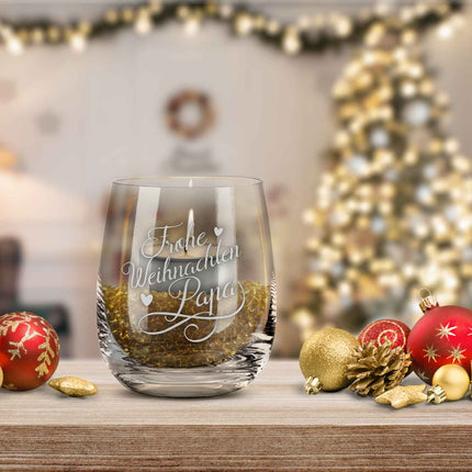 SEO. Teelicht mit Gravur - Weihnachtsdeko - Frohe Weihnachten für die Eltern und Großeltern - Papa Linkreich