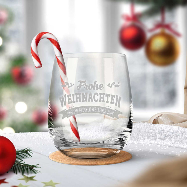 SEO. Teelicht mit Gravur - Weihnachtsdeko - Frohe Weihnachten, Glückliches neues Jahr - Linkreich