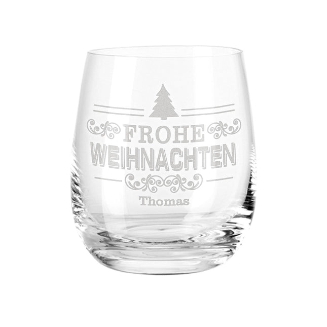SEO. Teelicht mit Gravur - Weihnachtsdeko - Frohe Weihnachten Vintage V2 - Personalisiert mit Name - Linkreich