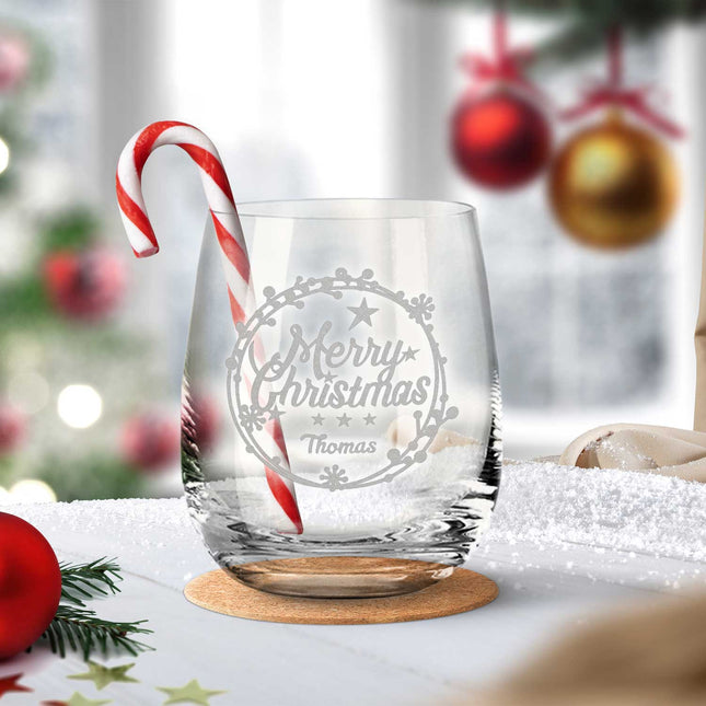 SEO. Teelicht mit Gravur - Weihnachtsdeko - Merry Christmas Round Ornament - Personalisiert mit Name - Linkreich