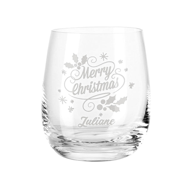 SEO. Teelicht mit Gravur - Weihnachtsdeko - Merry Christmas Swirls - Personalisiert mit Name - Linkreich