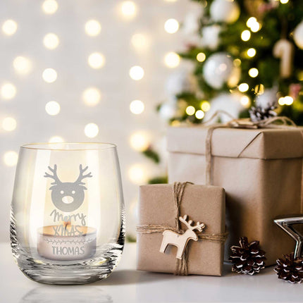 SEO. Teelicht mit Gravur - Weihnachtsdeko - Merry X Mas - Personalisiert mit Name - Linkreich