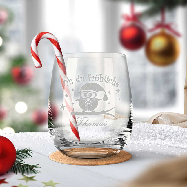 SEO. Teelicht mit Gravur - Weihnachtsdeko - Oh du fröhliche - Personalisiert mit Name - Linkreich