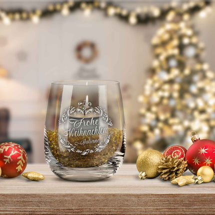 SEO. Teelicht mit Gravur - Weihnachtsdeko - Ornament Design - Personalisiert mit Name - Linkreich