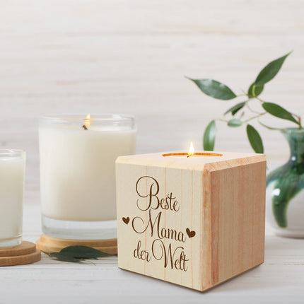 SEO. Teelichthalter mit Gravur aus Holz für Mama - Beste Mama der Welt - Persönliches Geschenk für - Linkreich