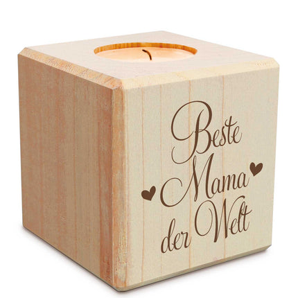 SEO. Teelichthalter mit Gravur aus Holz für Mama - Beste Mama der Welt - Persönliches Geschenk für - Linkreich