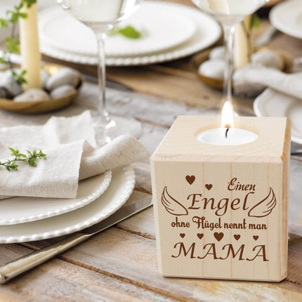SEO. Teelichthalter mit Gravur aus Holz für Mama - Einen Engel ohne Flügel... - Persönliches Geschenk für - Linkreich