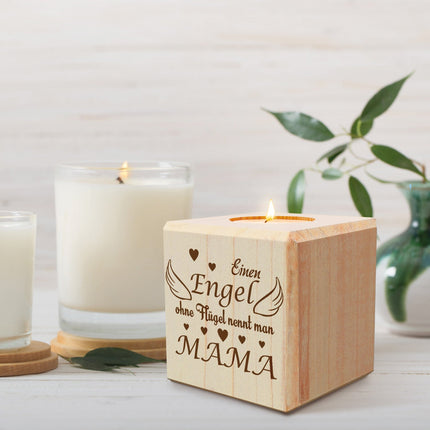 SEO. Teelichthalter mit Gravur aus Holz für Mama - Einen Engel ohne Flügel... - Persönliches Geschenk für - Linkreich