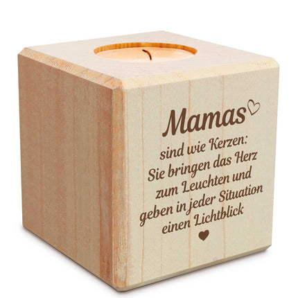 SEO. Teelichthalter mit Gravur aus Holz für Mama - Mamas sind wie Kerzen - Persönliches Geschenk für - Linkreich