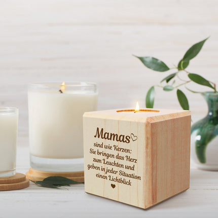 SEO. Teelichthalter mit Gravur aus Holz für Mama - Mamas sind wie Kerzen - Persönliches Geschenk für - Linkreich