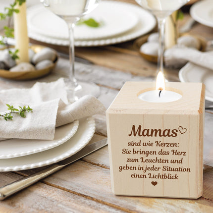 SEO. Teelichthalter mit Gravur aus Holz für Mama - Mamas sind wie Kerzen - Persönliches Geschenk für - Linkreich
