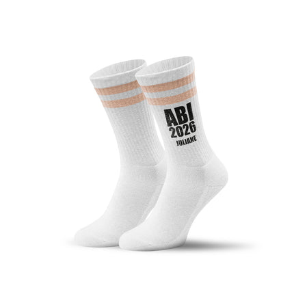 SEO. Tennissocken - Abi Jahr - personalisiert mit Namen & Jahr - Pfirsich Linkreich