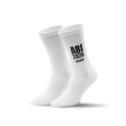 SEO. Tennissocken - Abi Jahr - personalisiert mit Namen & Jahr - Weiß Linkreich