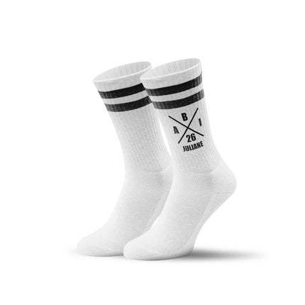 SEO. Tennissocken - Abi Kreuz - personalisiert mit Namen & Jahr - Schwarz Linkreich