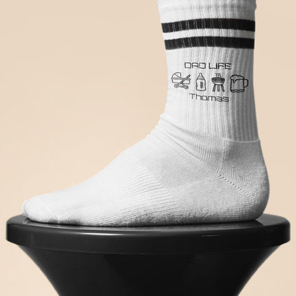 SEO. Tennissocken - Dad Life - personalisiert mit Namen - Pfirsich Linkreich