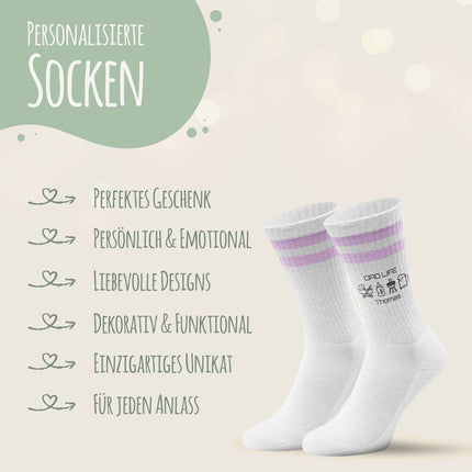 SEO. Tennissocken - Dad Life - personalisiert mit Namen - Pfirsich Linkreich
