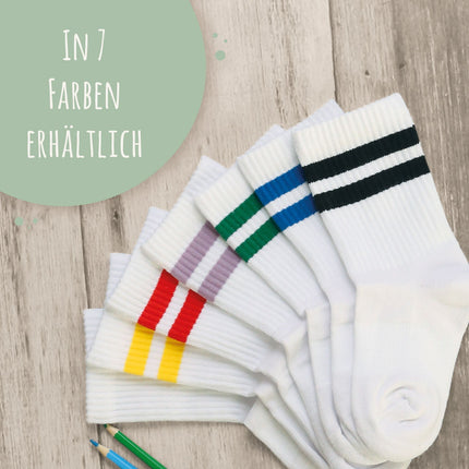 SEO. Tennissocken - Kinder Wunschtext - personalisiert mit Namen - Weiß Linkreich