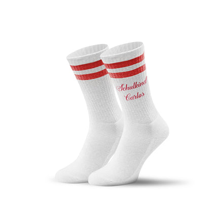 SEO. Tennissocken - Kinder Wunschtext - personalisiert mit Namen - Rot Linkreich