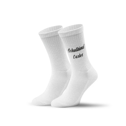 SEO. Tennissocken - Kinder Wunschtext - personalisiert mit Namen - Weiß Linkreich