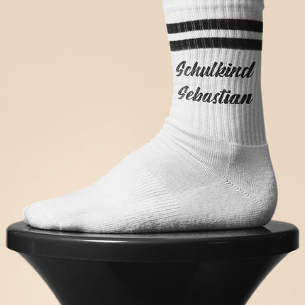 SEO. Tennissocken - Kinder Wunschtext - personalisiert mit Namen - Weiß Linkreich
