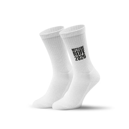 SEO. Tennissocken - Mittlere Reife - personalisiert mit Namen & Jahr - Weiß Linkreich