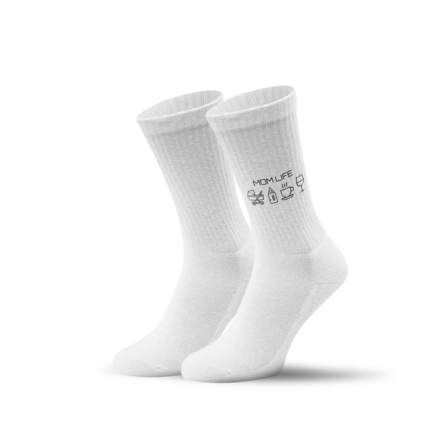 SEO. Tennissocken - Mom Life - personalisiert mit Namen - Weiss Linkreich
