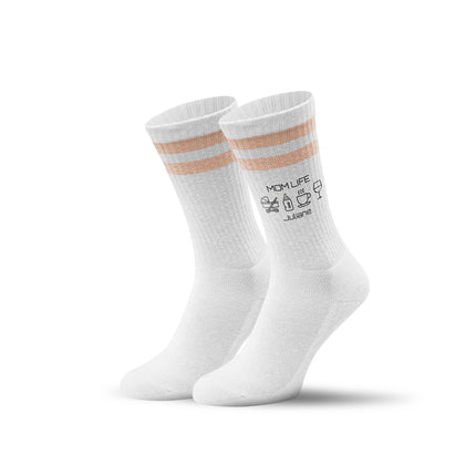 SEO. Tennissocken - Mom Life - personalisiert mit Namen - Pfirsich Linkreich