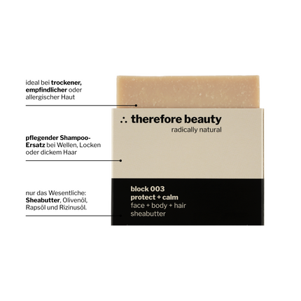 block 003 — schützende Pflegeseife mit Sheabutter | 3‑in‑1 für Gesicht, Körper & Haare