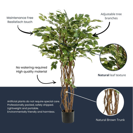 Ficus Liana Kunstbaum – 140cm – künstliche Pflanze mit realistischer Blattstruktur – Pflegefreier Deko Baum für Wohnzimmer Büro & Empfangsbereich