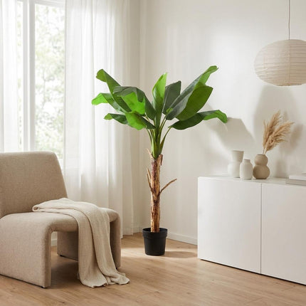 Bananenpflanze Musa Kunstpflanze 150cm – Tropische Deko Pflanze – Pflegefreie Kunstpalme für Wohnzimmer Büro & Empfangsbereich