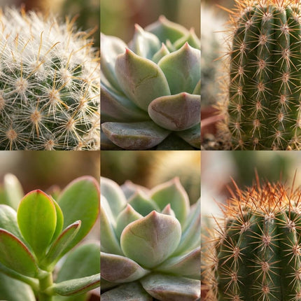 Kakteen & Sukkulenten Mix – 6 Pflanzen – Ø5,5cm – Höhe 5-10cm – Echte Mini Kakteen & Sukkulenten – Pflegeleichte Zimmerpflanzen für Deko & Geschenk