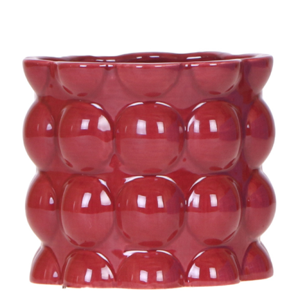 Übertopf Cotton Shine rot Ø12cm – Blumentopf mit Blasenrelief – hochglänzender Retro – Übertopf im 70er – Design
