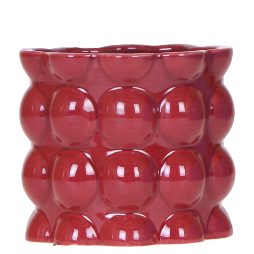 Übertopf Cotton Shine rot Ø12cm – Blumentopf mit Blasenrelief – hochglänzender Retro – Übertopf im 70er – Design