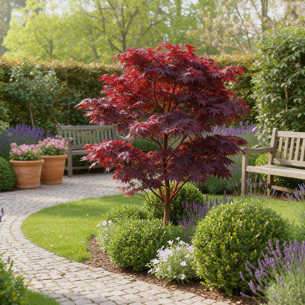 Ahorn Acer palmatum Atropurpureum – 12cm Höhe ca. 35cm – Tiefrote Blätter & eleganter Wuchs – Laubabwerfend & pflegeleicht