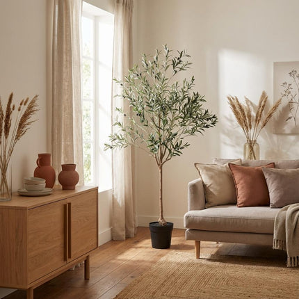 Kunstpflanze Olivenbaum 170cm – künstlicher Olive Tree – extra großer Deko – Baum mit realistischer Blatt – & Olivenoptik – pflegeleichte Grün