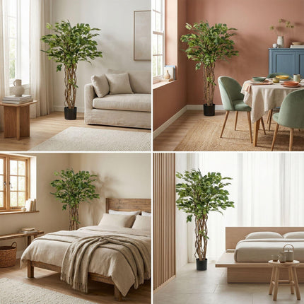 Ficus Liana Kunstbaum – 140cm – künstliche Pflanze mit realistischer Blattstruktur – Pflegefreier Deko Baum für Wohnzimmer Büro & Empfangsbereich