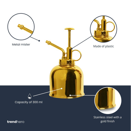 Pflanzensprüher Gold – Edelstahl 300ml – Feiner Nebel für Zimmerpflanzen, Terrarien & Kräuter
