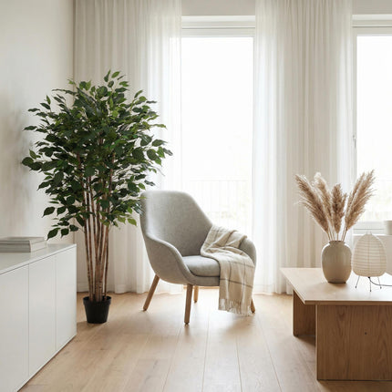 Kunstpflanze Ficus Benjamina 150cm – künstlicher Birkenfeigen – Baum im Topf – realistische Blätter & natürlicher Wuchs – pflegeleichte Grün