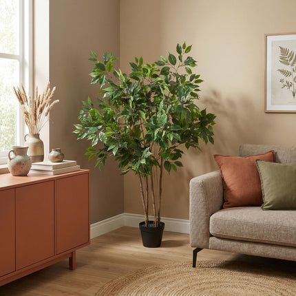 Kunstpflanze Ficus Benjamina 128cm – künstlicher Birkenfeigenbaum im Topf