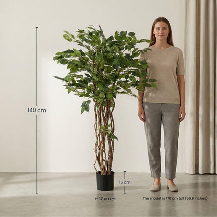 Ficus Liana Kunstbaum – 140cm – künstliche Pflanze mit realistischer Blattstruktur – Pflegefreier Deko Baum für Wohnzimmer Büro & Empfangsbereich