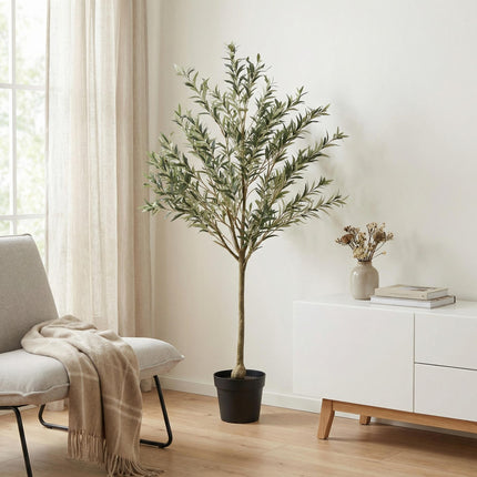 Kunstpflanze Olivenbaum 170cm – realistischer künstlicher Deko – Baum im Topf für Wohnzimmer & Büro – mediterranes Ambiente ganzjährig, pflegeleicht