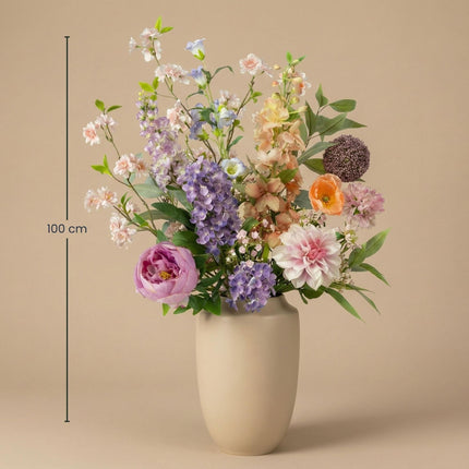 Kunstblumenstrauß Pastel Meadow Deluxe 100cm – Real Touch Blumenstrauß mit 15 Stielen – Pflegefreie Premium Dekoblumen