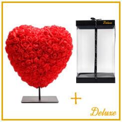 Herz DELUXE auf Ständer 15 cm – Klassisches Rot – Hochwertiger Schaumstoff – Stilvolles Deko-Herz mit Sockel – Geschenkverpackung – Wohnaccessoire für Nachttisch & Regal