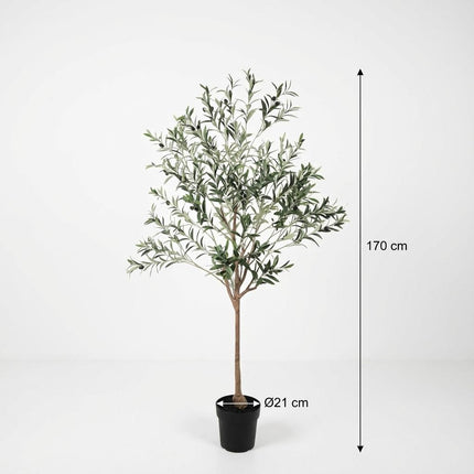Kunstpflanze Olivenbaum 170cm – künstlicher Olive Tree – extra großer Deko – Baum mit realistischer Blatt – & Olivenoptik – pflegeleichte Grün
